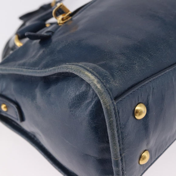 Miu Miu Hand Bag Leather 2way Navy Gold Auth 182614A