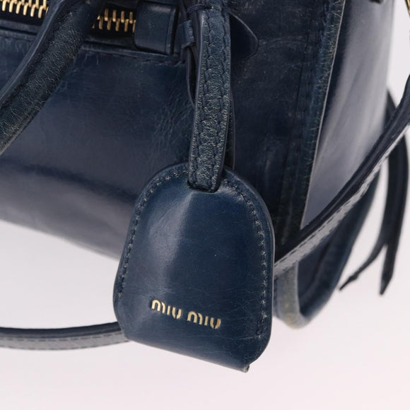Miu Miu Hand Bag Leather 2way Navy Gold Auth 182614A