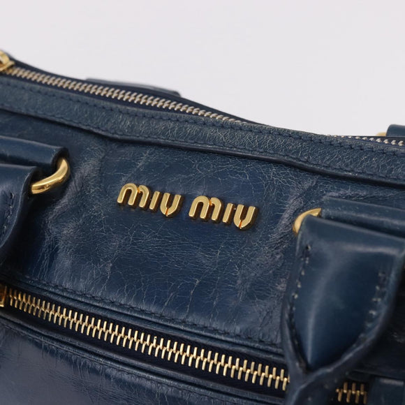 Miu Miu Hand Bag Leather 2way Navy Gold Auth 182614A