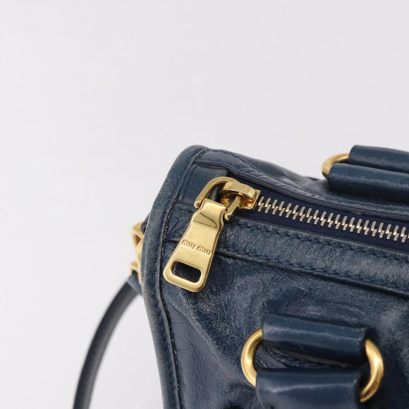 Miu Miu Hand Bag Leather 2way Navy Gold Auth 182614A
