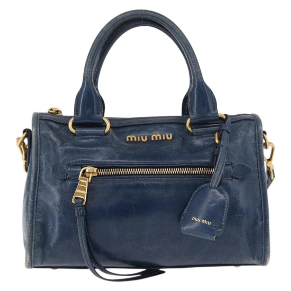 Miu Miu Hand Bag Leather 2way Navy Gold Auth 182614A