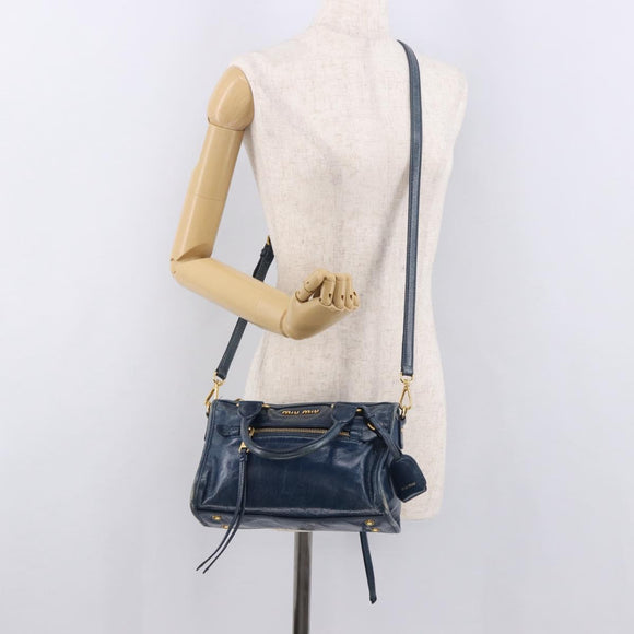 Miu Miu Hand Bag Leather 2way Navy Gold Auth 182614A