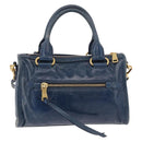 Miu Miu Hand Bag Leather 2way Navy Gold Auth 182614A-2