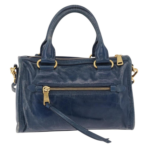 Miu Miu Hand Bag Leather 2way Navy Gold Auth 182614A