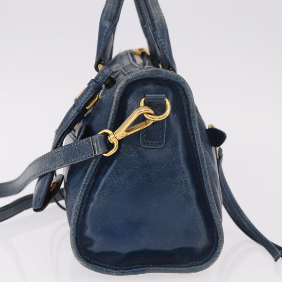 Miu Miu Hand Bag Leather 2way Navy Gold Auth 182614A