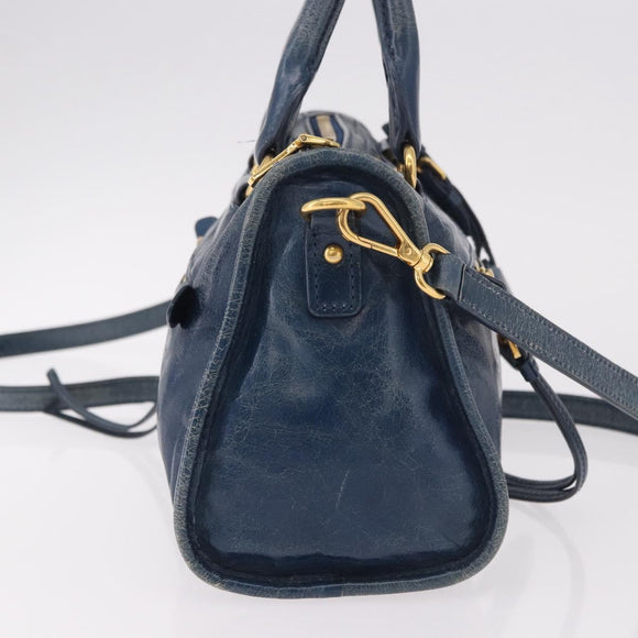 Miu Miu Hand Bag Leather 2way Navy Gold Auth 182614A