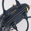 Miu Miu Hand Bag Leather 2way Navy Gold Auth 182614A-6