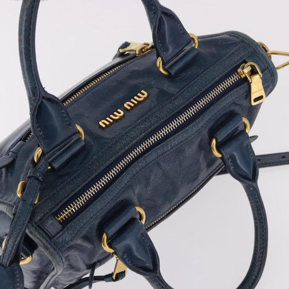 Miu Miu Hand Bag Leather 2way Navy Gold Auth 182614A