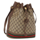 GUCCI GG Supreme Web Sherry Line Shoulder Bag PVC Beige Gold Auth 182622-1