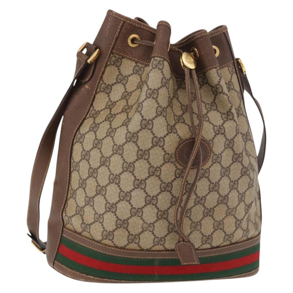 GUCCI GG Supreme Web Sherry Line Shoulder Bag PVC Beige Gold Auth 182622