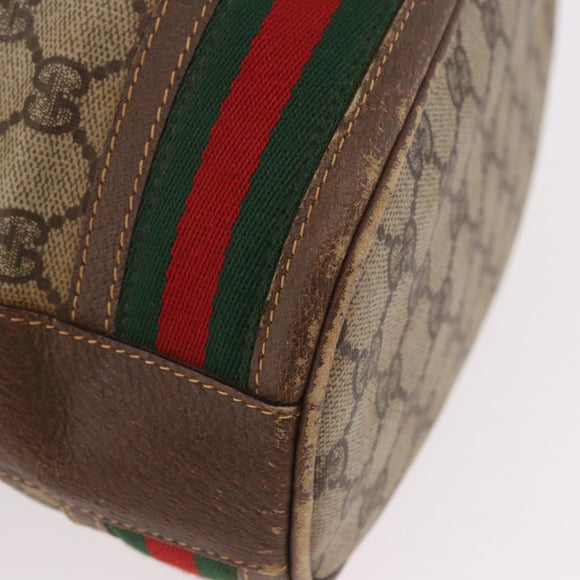 GUCCI GG Supreme Web Sherry Line Shoulder Bag PVC Beige Gold Auth 182622