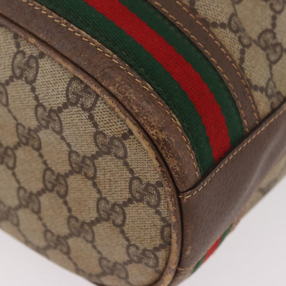 GUCCI GG Supreme Web Sherry Line Shoulder Bag PVC Beige Gold Auth 182622