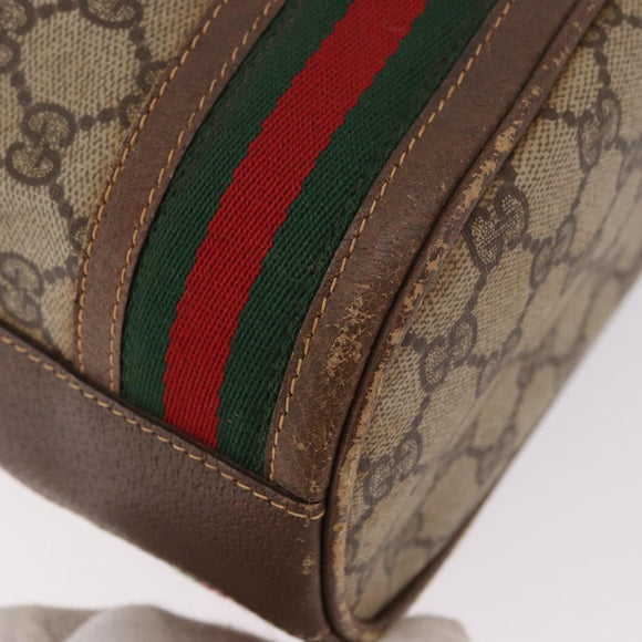 GUCCI GG Supreme Web Sherry Line Shoulder Bag PVC Beige Gold Auth 182622