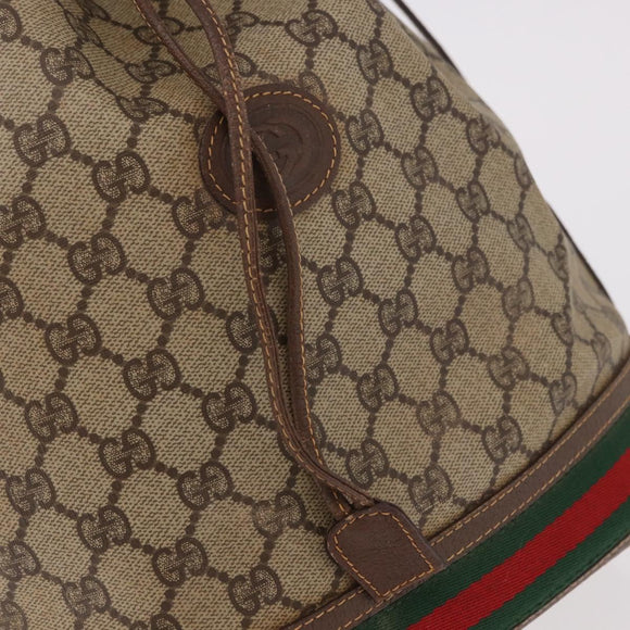 GUCCI GG Supreme Web Sherry Line Shoulder Bag PVC Beige Gold Auth 182622