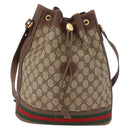 GUCCI GG Supreme Web Sherry Line Shoulder Bag PVC Beige Gold Auth 182622-13