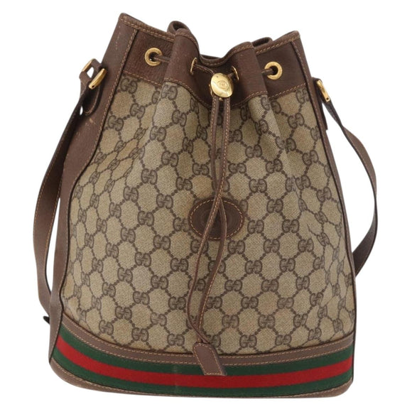 GUCCI GG Supreme Web Sherry Line Shoulder Bag PVC Beige Gold Auth 182622
