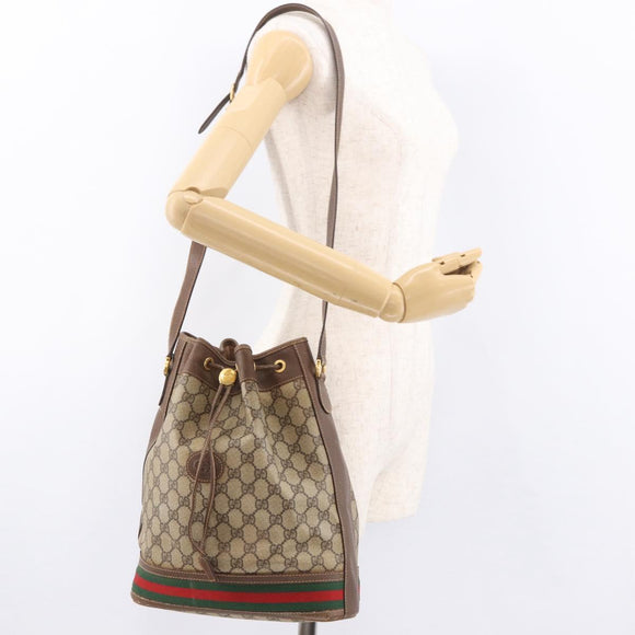GUCCI GG Supreme Web Sherry Line Shoulder Bag PVC Beige Gold Auth 182622