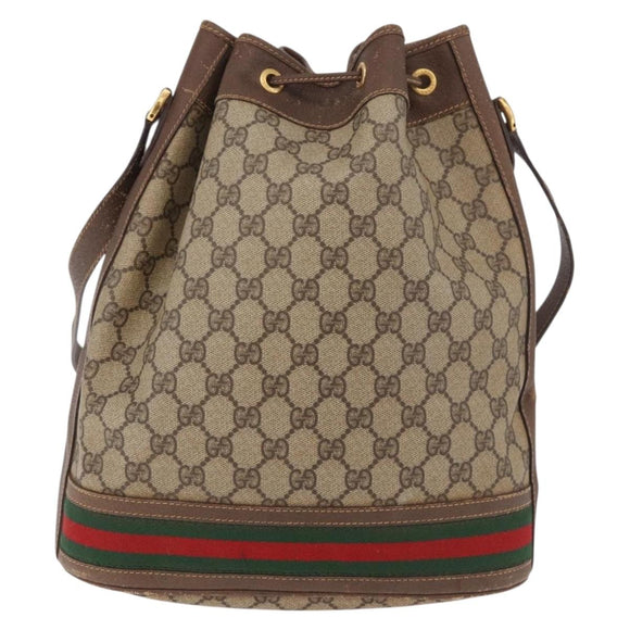 GUCCI GG Supreme Web Sherry Line Shoulder Bag PVC Beige Gold Auth 182622