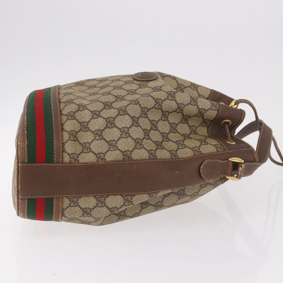GUCCI GG Supreme Web Sherry Line Shoulder Bag PVC Beige Gold Auth 182622
