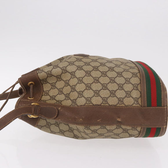 GUCCI GG Supreme Web Sherry Line Shoulder Bag PVC Beige Gold Auth 182622