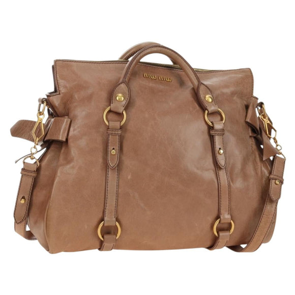 Miu Miu Hand Bag Leather 2way Beige Gold Auth 182623SAM