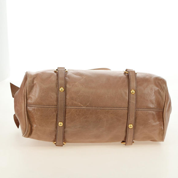Miu Miu Hand Bag Leather 2way Beige Gold Auth 182623SAM