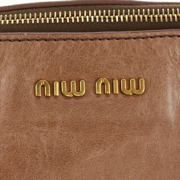 Miu Miu Hand Bag Leather 2way Beige Gold Auth 182623SAM