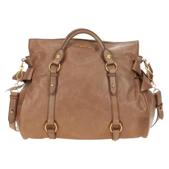 Miu Miu Hand Bag Leather 2way Beige Gold Auth 182623SAM