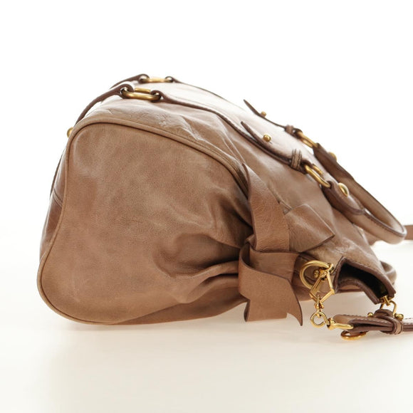 Miu Miu Hand Bag Leather 2way Beige Gold Auth 182623SAM