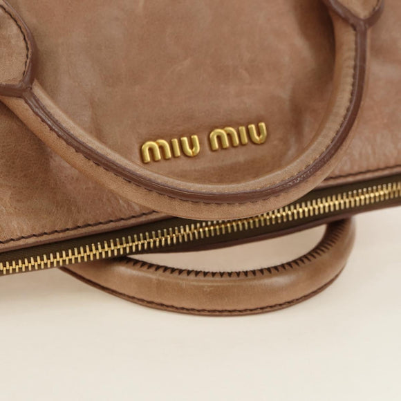 Miu Miu Hand Bag Leather 2way Beige Gold Auth 182623SAM