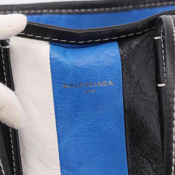 BALENCIAGA Bazaar Shopper M Tote Bag Leather Blue Silver 443097 Auth 182625