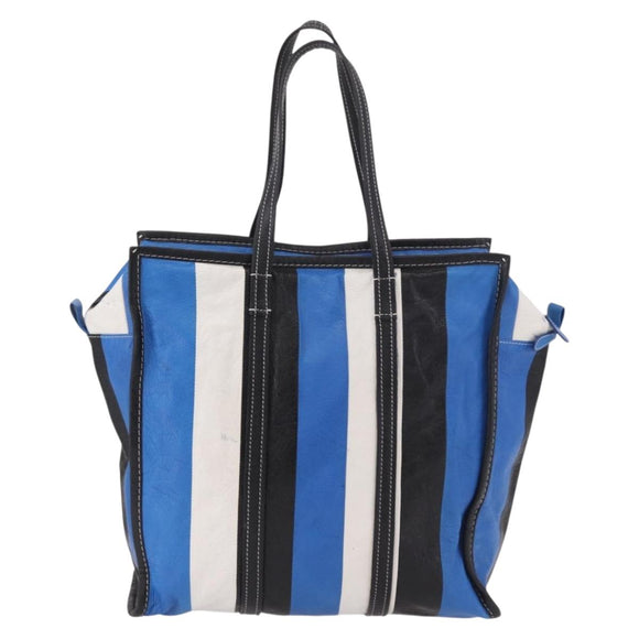 BALENCIAGA Bazaar Shopper M Tote Bag Leather Blue Silver 443097 Auth 182625