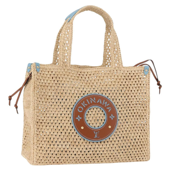LOUIS VUITTON On the Go MM Tote Bag Raffia Okinawa Only Beige LV Auth 182627SAM