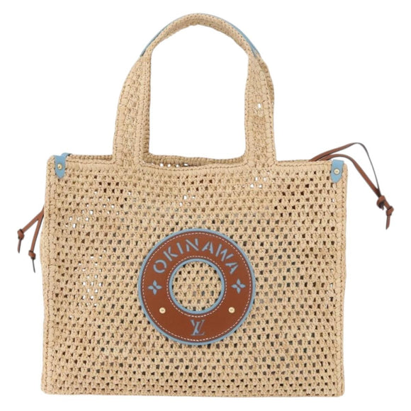 LOUIS VUITTON On the Go MM Tote Bag Raffia Okinawa Only Beige LV Auth 182627SAM