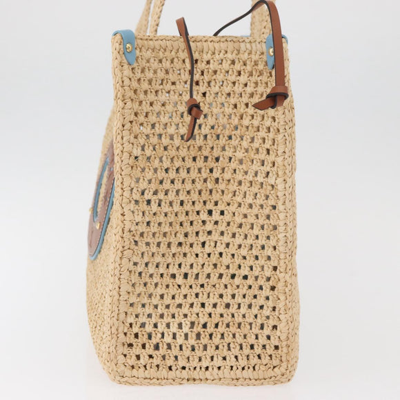 LOUIS VUITTON On the Go MM Tote Bag Raffia Okinawa Only Beige LV Auth 182627SAM