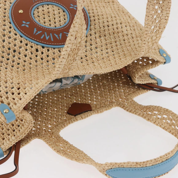 LOUIS VUITTON On the Go MM Tote Bag Raffia Okinawa Only Beige LV Auth 182627SAM