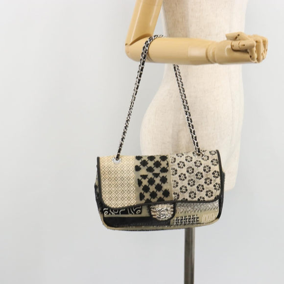 CHANEL Chain Shoulder Bag Vinyl Gray Silver CC Auth 182631SAV