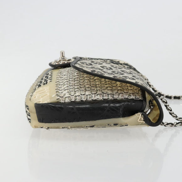 CHANEL Chain Shoulder Bag Vinyl Gray Silver CC Auth 182631SAV