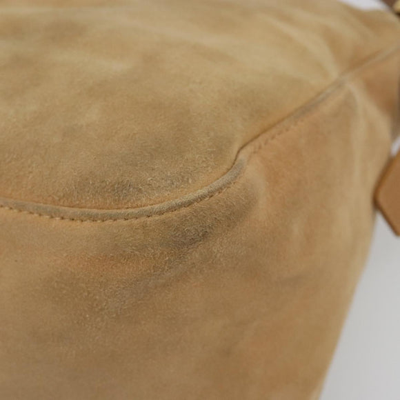 FENDI Mamma Baguette Shoulder Bag Suede Beige Gold Auth 182637SAM