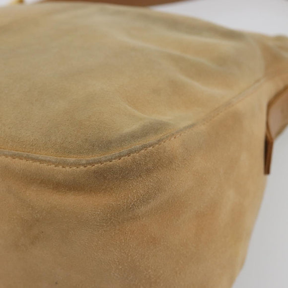 FENDI Mamma Baguette Shoulder Bag Suede Beige Gold Auth 182637SAM