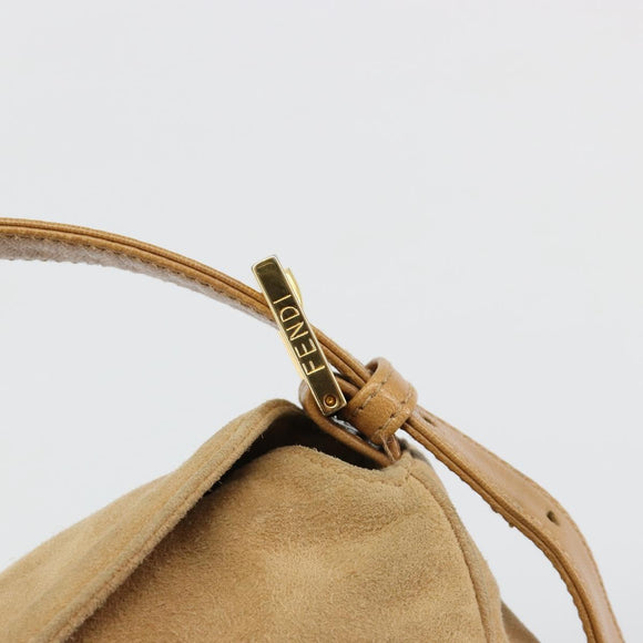 FENDI Mamma Baguette Shoulder Bag Suede Beige Gold Auth 182637SAM