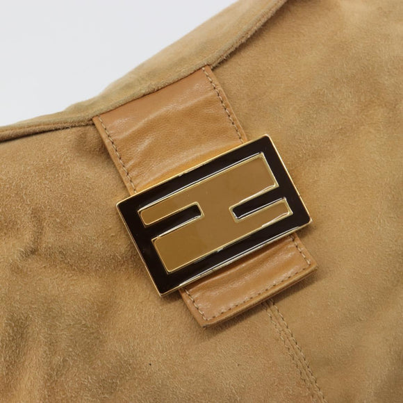 FENDI Mamma Baguette Shoulder Bag Suede Beige Gold Auth 182637SAM