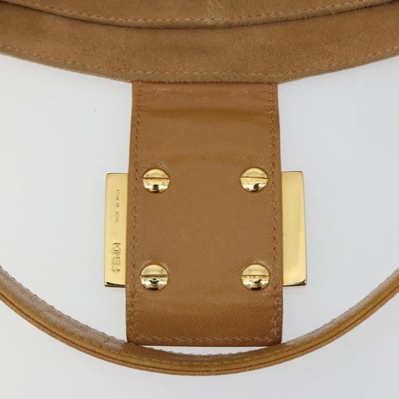 FENDI Mamma Baguette Shoulder Bag Suede Beige Gold Auth 182637SAM