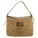 FENDI Mamma Baguette Shoulder Bag Suede Beige Gold Auth 182637SAM-2