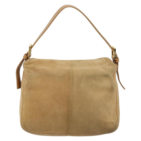 FENDI Mamma Baguette Shoulder Bag Suede Beige Gold Auth 182637SAM