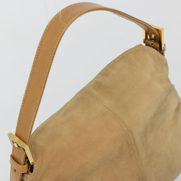 FENDI Mamma Baguette Shoulder Bag Suede Beige Gold Auth 182637SAM