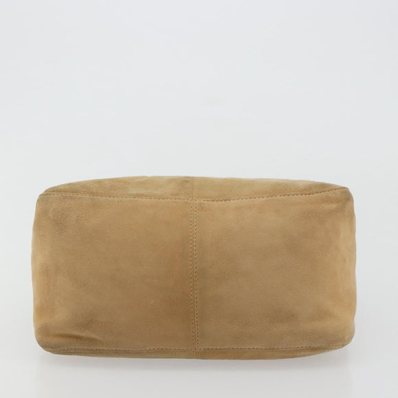 FENDI Mamma Baguette Shoulder Bag Suede Beige Gold Auth 182637SAM