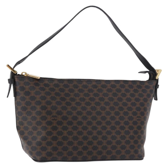 CELINE Macadam Canvas Shoulder Bag PVC Leather Black Gold Auth 182639A