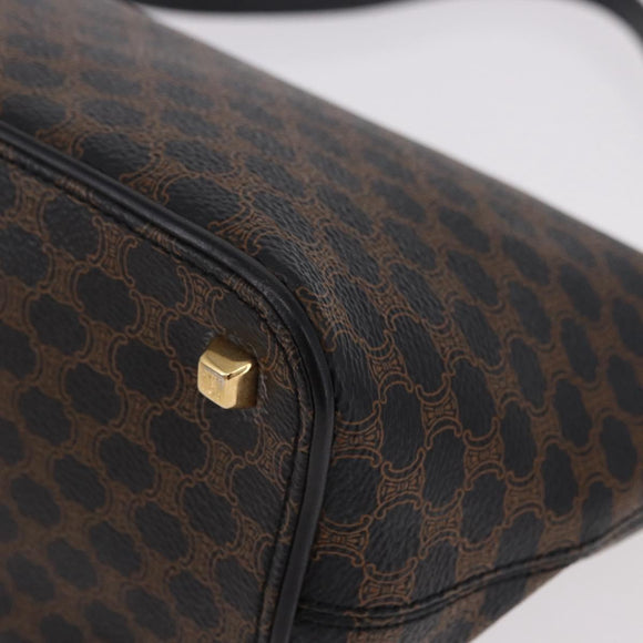 CELINE Macadam Canvas Shoulder Bag PVC Leather Black Gold Auth 182639A