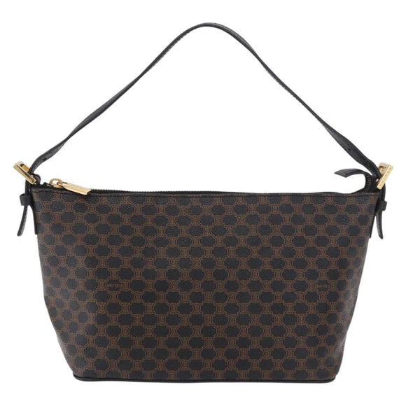CELINE Macadam Canvas Shoulder Bag PVC Leather Black Gold Auth 182639A